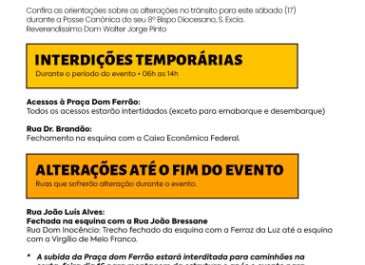Alteração no trânsito para o dia 17/01
